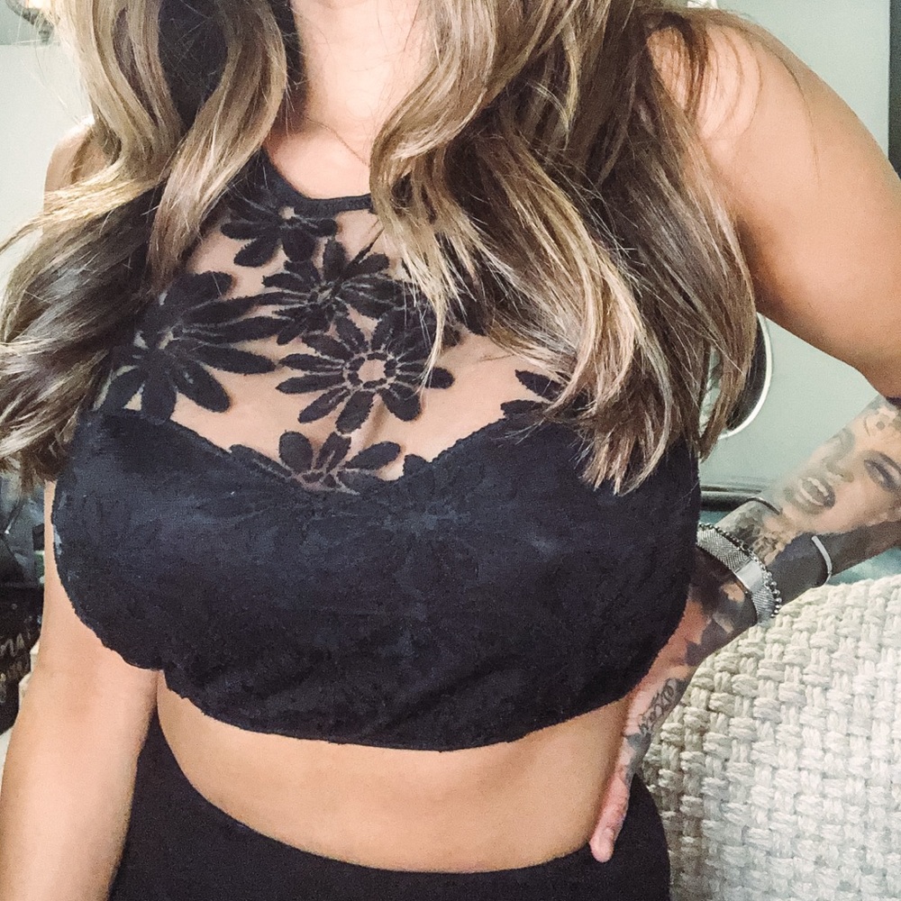 Out From Under Black Flower Bralette